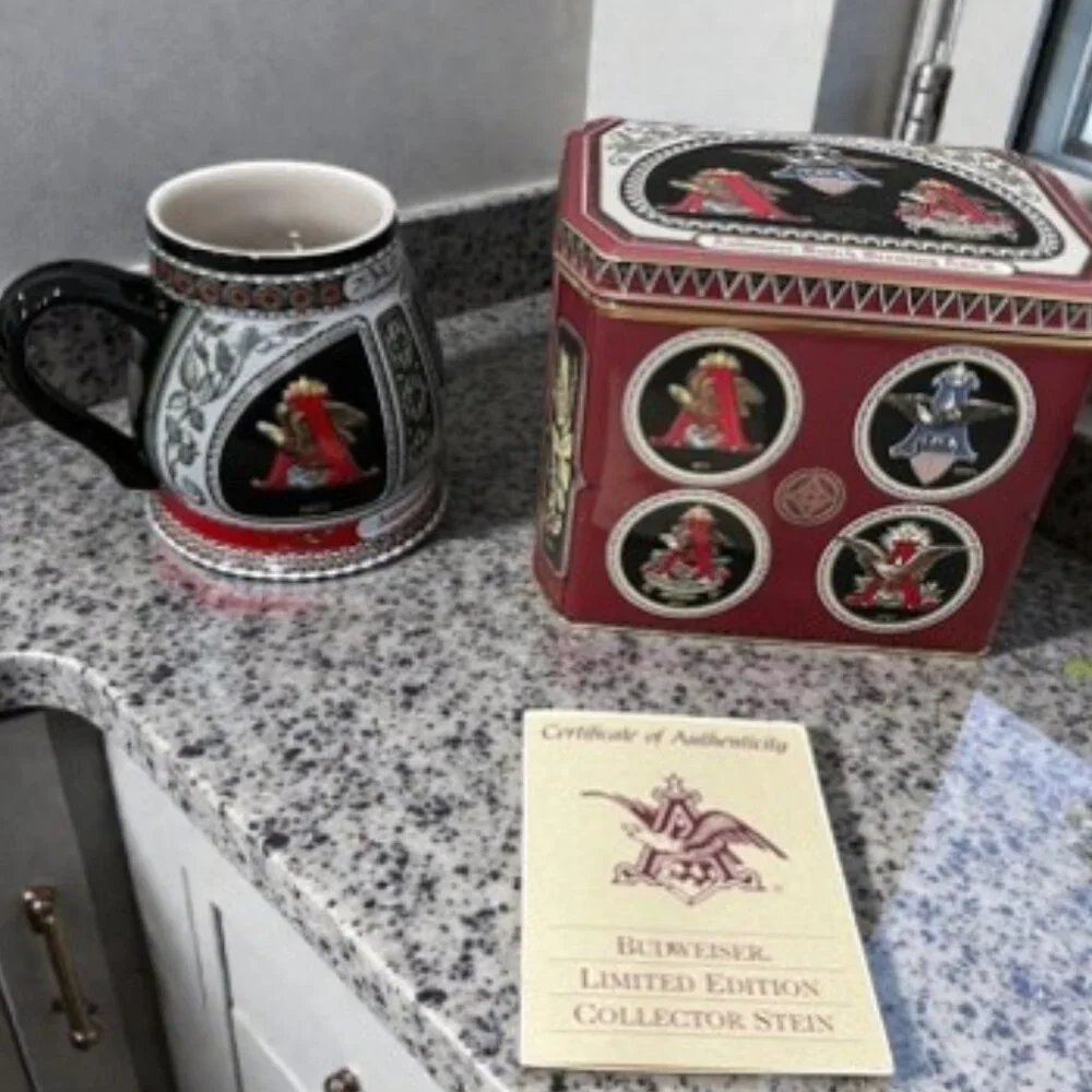Anheuser Busch Beer Stein Historic A & Eagle Series The 1872 Edition w/ Tin Box